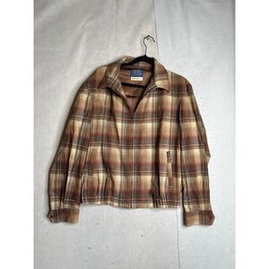 Pendleton High Grade Western Wear Wool Plaid Jacket Mens Large Brown Vintage USA